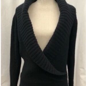 Ted Baker Black Lambswool Cashmere Wrap Sweater Size 4 Shawl Collar Knit